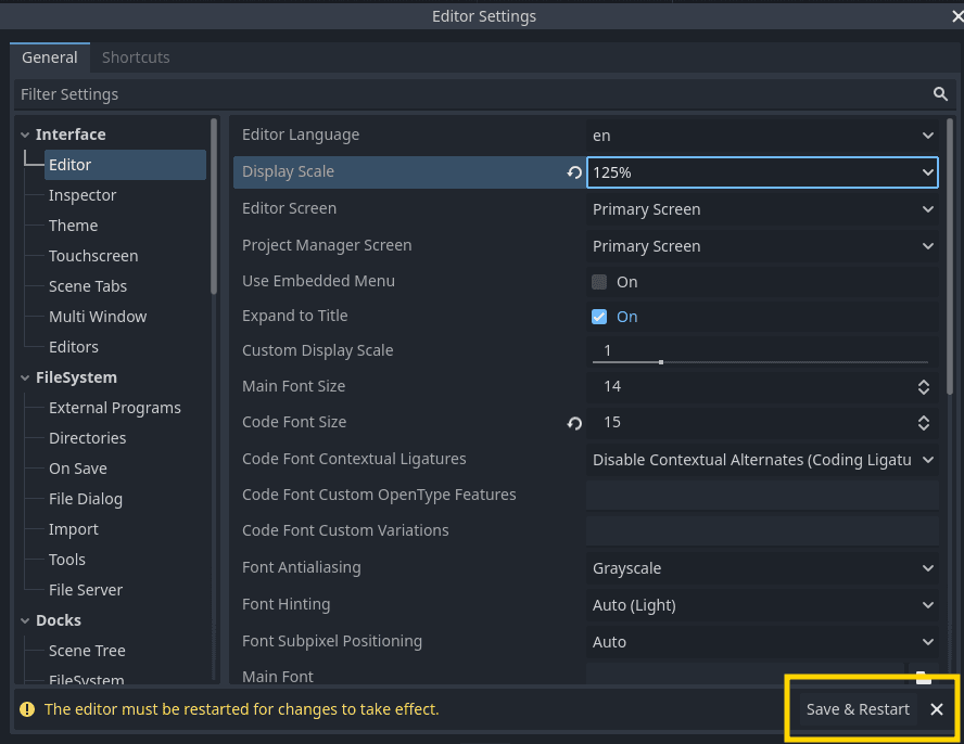 The restart editor button at the bottom of the window