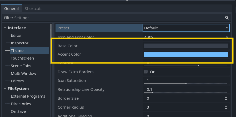 base color and accent color widgets