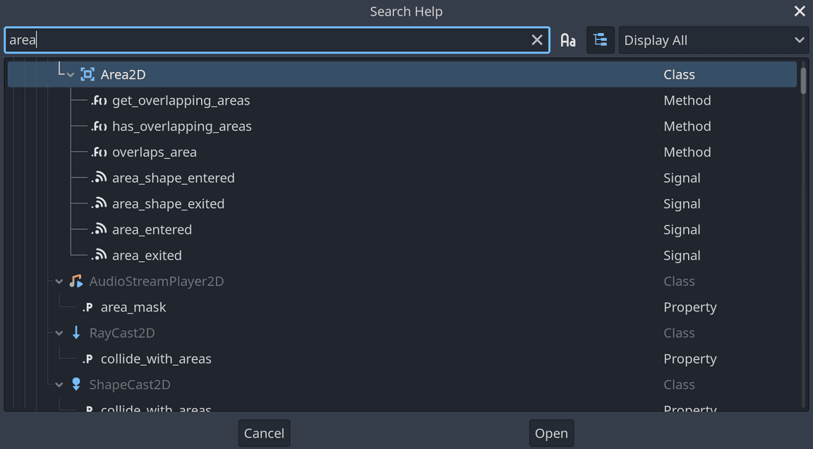 Searching for 'area'
