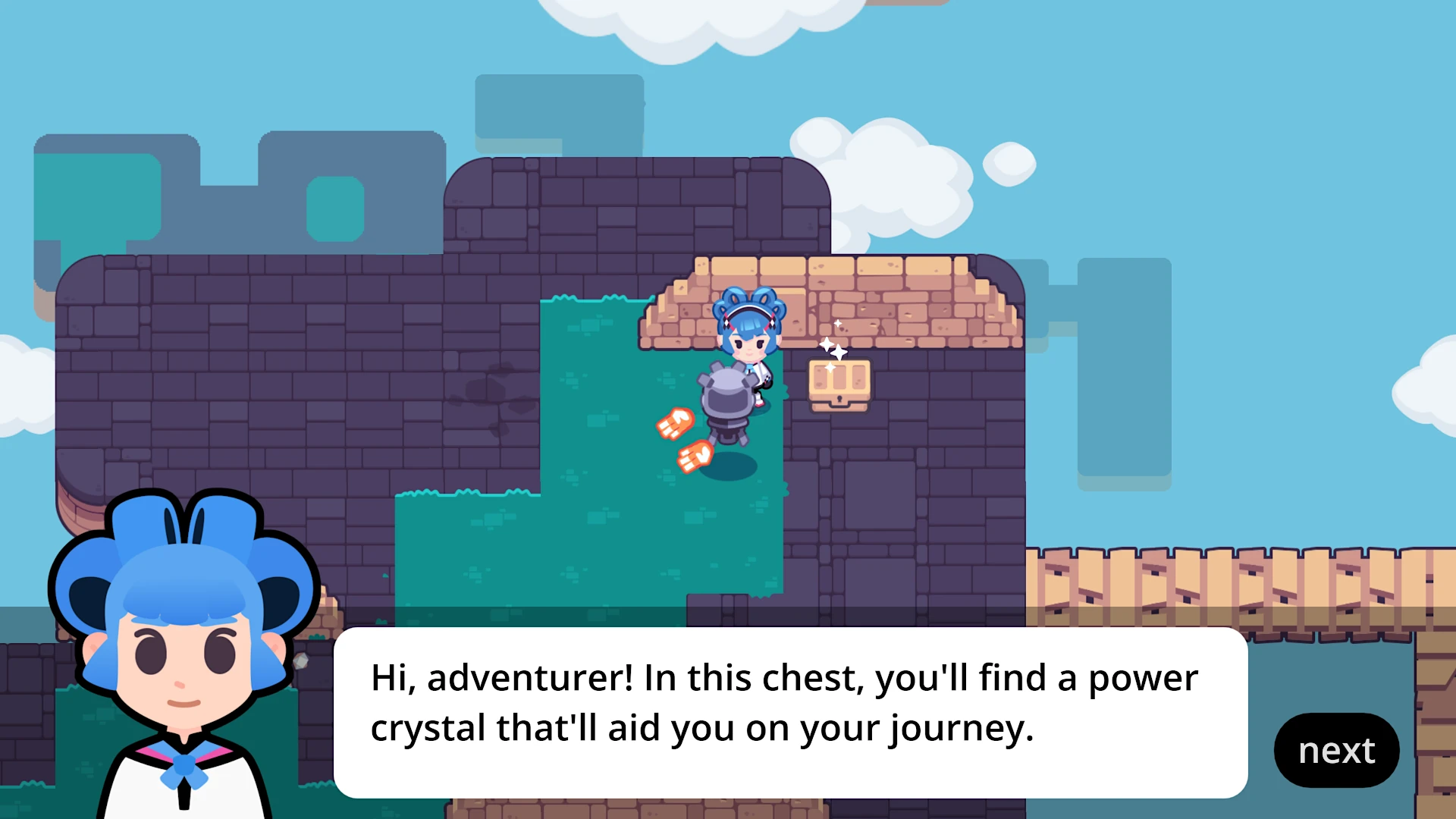Player talking to the NPC with a dialog/ue box
